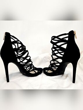 Jessica Simpson Sexy Black Cage Heels Strappy Stiletto Sandals Night Out Sz 8.5